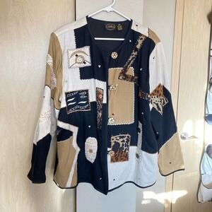 Womens 2X Jacket Blazer Plus Size Animal Print Patch Long Sleeve Allure